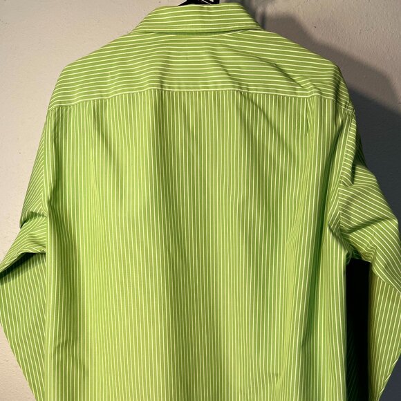 J. Crew 80s 2-Ply 100% Cotton Green & White Striped Long-Sleeve Button-Up SZ Lr - Picture 5 of 5